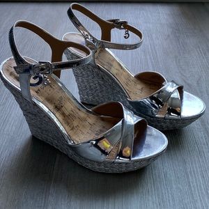 Silver Guess wedge sandals